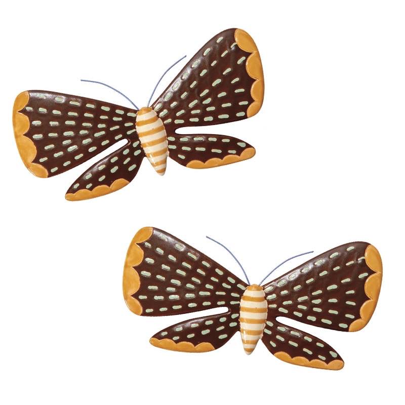 Large-Scale Ceramic Sculpted Moth Wall Art, Set of 2 - Brown